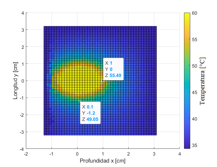 Distribución de temperatura en una sección 2D de la geometría considerada